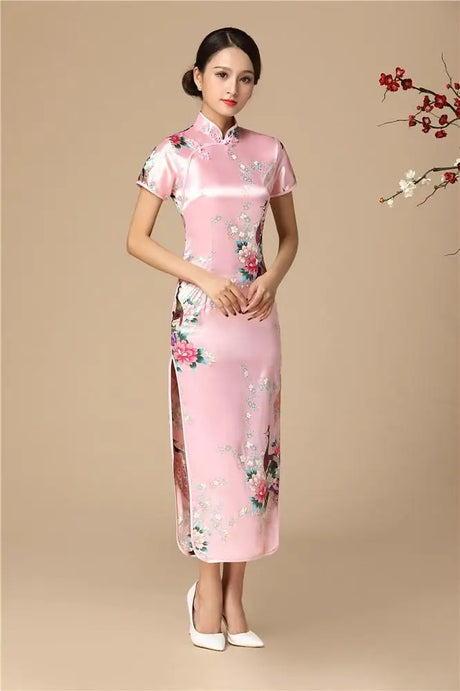 Floral&Peacock Women Traditional Chinese Dress Vintage Mandarin Collar Qipao Oversize Long Slim Cheongsam 3XL 4XL 5XL 6XL