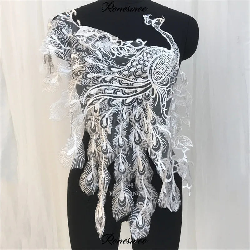 1 Piece Phoenix Neckline Lace Applique Ivory Lace Collar Big Patch for Fabric Apparel Sewing On Home Textiles Wedding Dress SX60