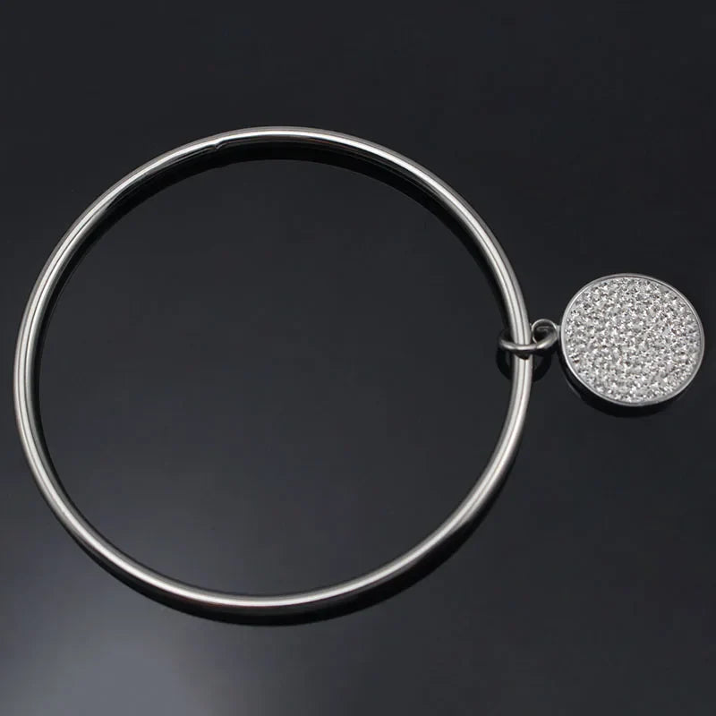 Round Pendant with All Crystal Cuff Bangles Metal 70/65/60mm inside of diameter Bracelets Arm Open Bangles for Women Men