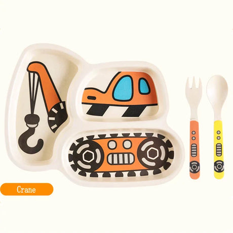 Qshare Bamboo Baby Feeding Food Infant Plate Tableware Set Kids Soup Fork Spoon Dinnerware Set Bbay Dishes Utensils For Children