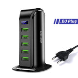 USLION 5 Ports USB Charger HUB LED Display USB Fast Charging Station Dock Mobile Phone Desktop Wall Quick Chargers EU US UK Plug