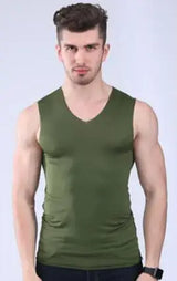 Summer Men Vest No trace of ice silk vest man slim Tight wide shoulder V-neck sleeveless undershirt men top tanks Cool breathabl