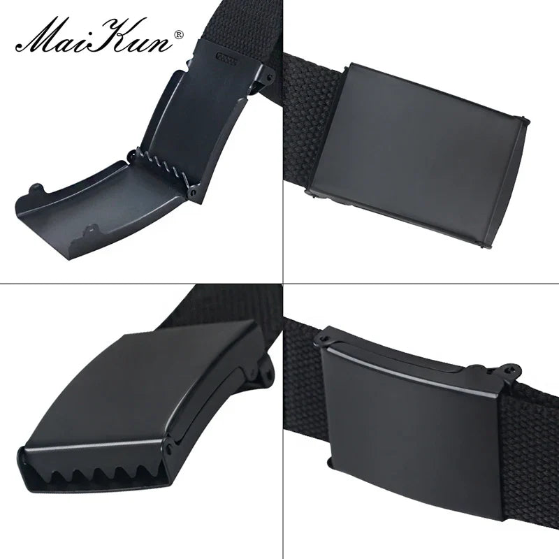 MaiKun Belt Canvas Men’s Belts Metal Slider Buckle Belts For Men Male Military Tactical Strap for Pants Jeans