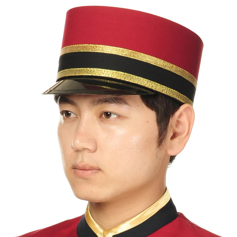 red hotel receiption hat for men doorman hat doorman uniform hotel waiter hat