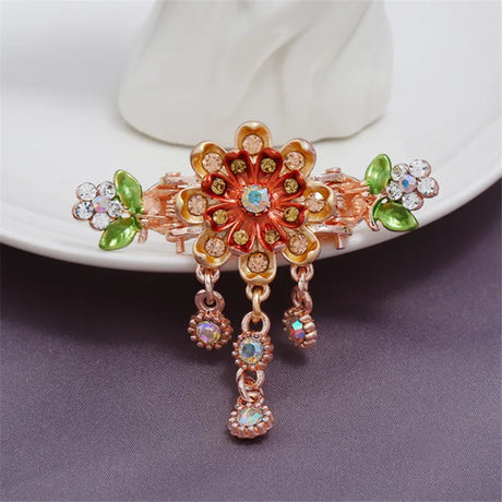 High Quality Colorful Enamel Flower Hair Claws Wedding Ornaments Gold Color Rhinestone Crab Clip For Women Girls Hair Jewelry