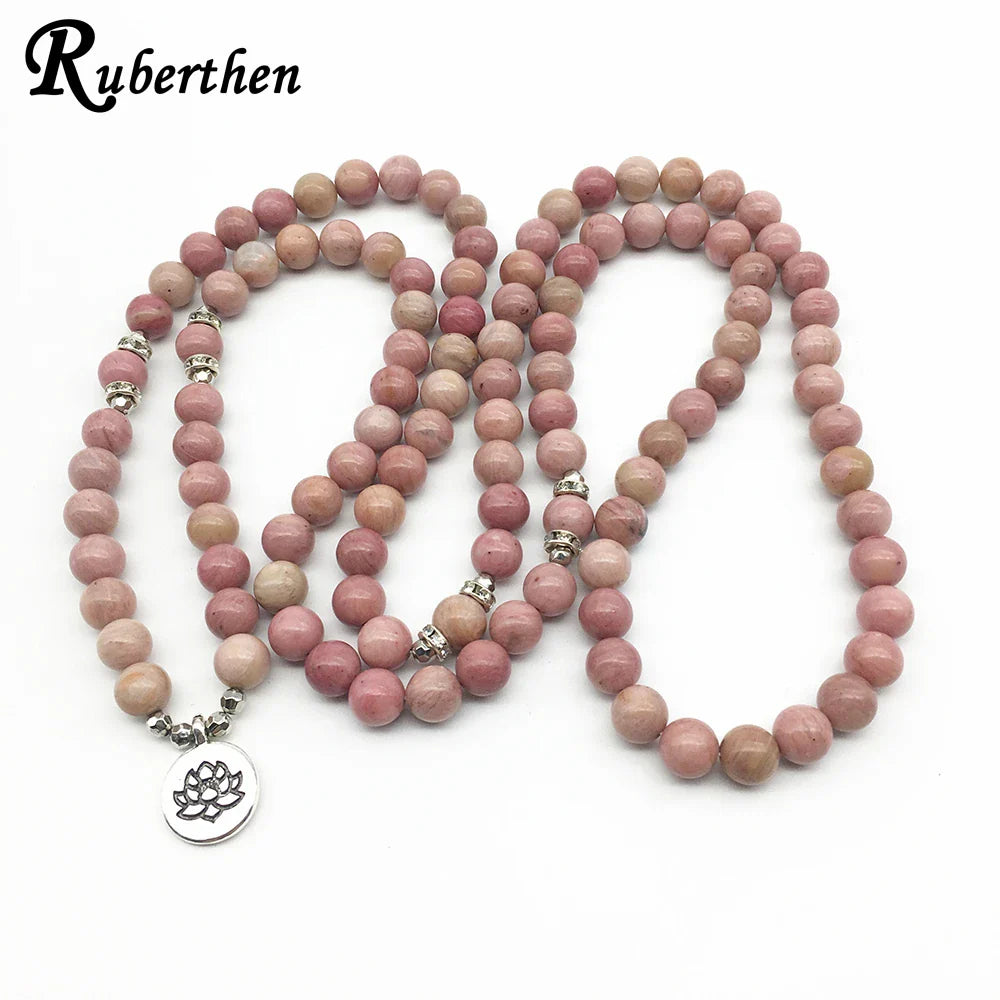 Ruberthen On Sale New Women`s Yoga Bracelet 108 Mala Rhodonite Balance Bracelet Simple Design Healing Spiritual Gift