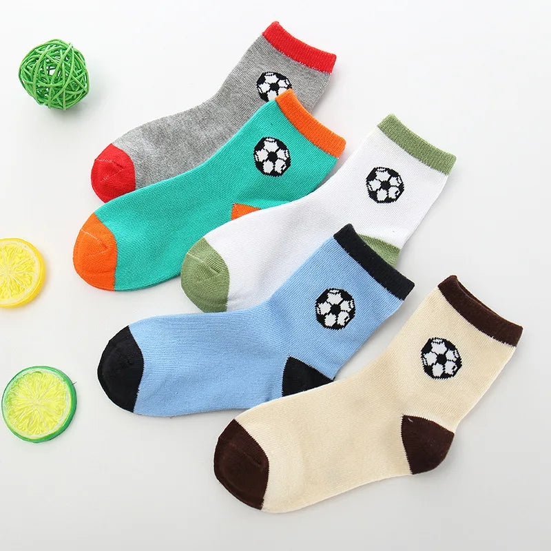 CHILDREN WIT Spring&Autumn Children Socks Cotton Football Student Boys Girls socks 3-12 Year Kids Socks 5 Pairs / Lot