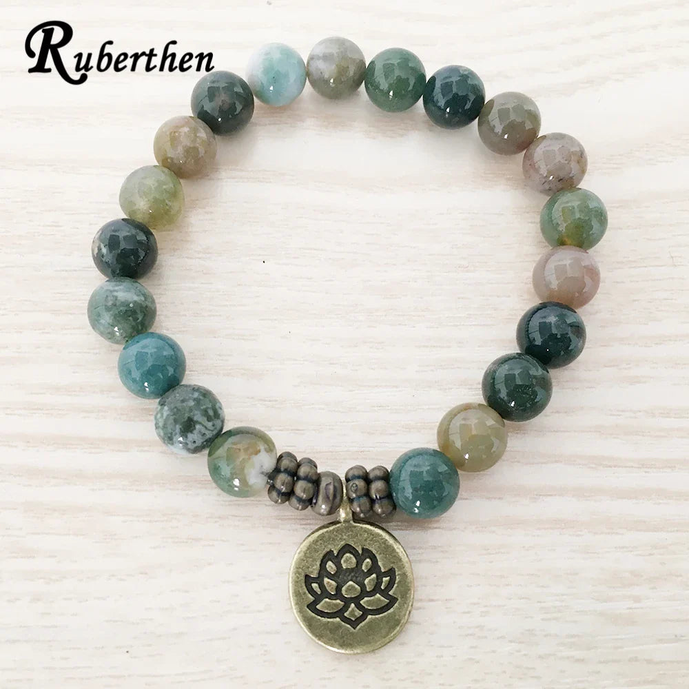 Ruberthen 2017 Designer Men`s Bracelet High Quality Fancy Beads Ohm Lotus  Charm Bracelet Mala Yoga Jewelry Drop Shipping