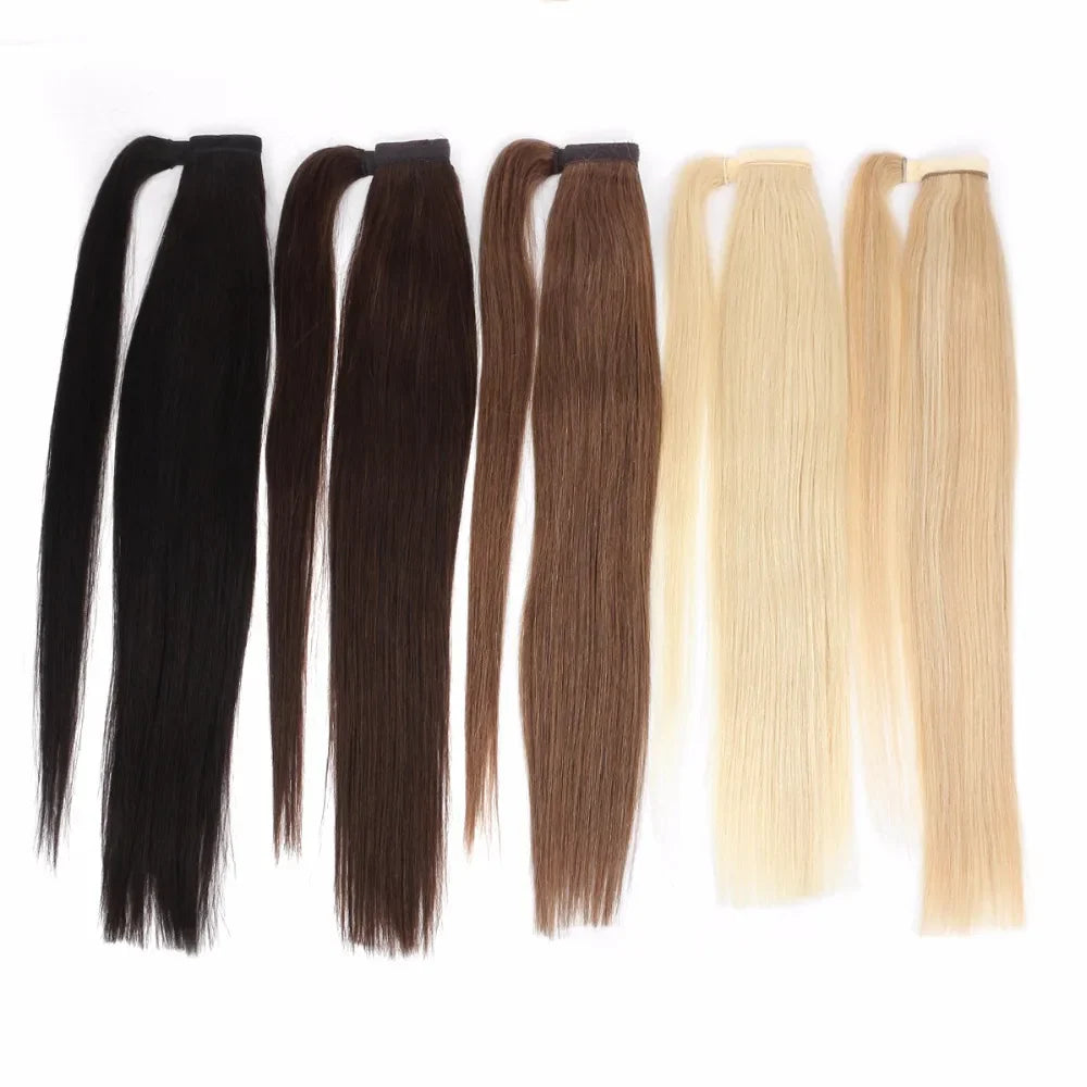 BHF 100% Human Hair Ponytail Brazilian Remy Ponytail Wrap Around Horsetail wig 120g Hairpieces Natural Straight Tails