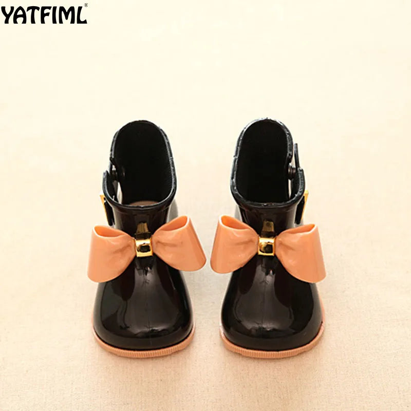 YATFIML 2021 Fashion baby girl rain boots PVC waterproof boots with bow Children;s rain shoes