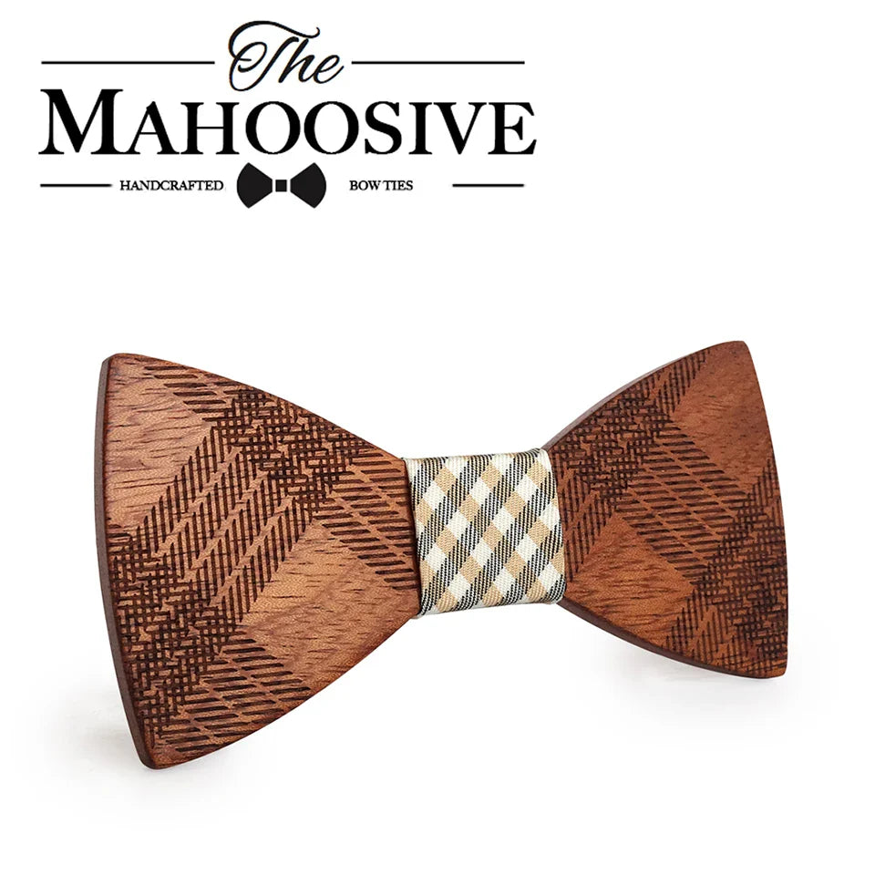 Mahoosive Wood Bow Ties for Mens Wedding Suits Wooden Bow Tie Butterfly Shape Bowknots Gravatas Slim Cravat