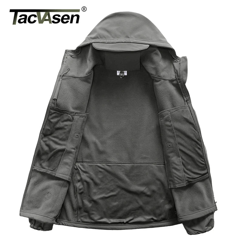 TACVASEN Winter Waterproof Fleece Lined Jackets Men's Safari Softshell Jackets Outdoor Hooded Coats Windproof Warm Windbreaker