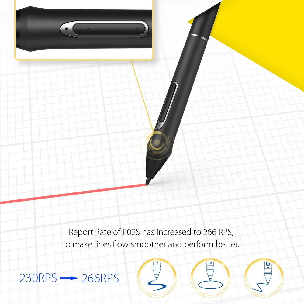 XP-Pen P02S Wired Recharging Stylus with 8 Replace Nibs for Graphic Monitor Artist 16 Pro/22 Pro/22E Pro