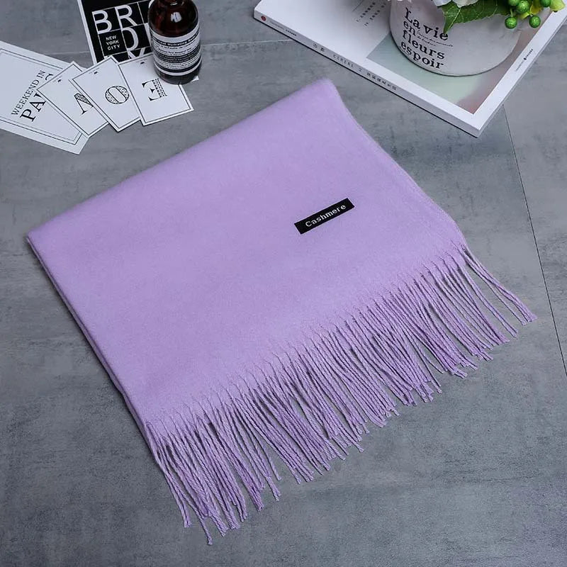 200*70cm High Quality Winter Cashmere Scarf Thicken Warm Pashmina Shawl Wrap Long Tassel Solid Acrylic Wool ShawlS Scarves YR001