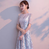 Ladybeauty Evening Dress with Sequins A Line Half Sleeves Formal Dress Evening Party Gown Occasion Dresses Robe De Soiree