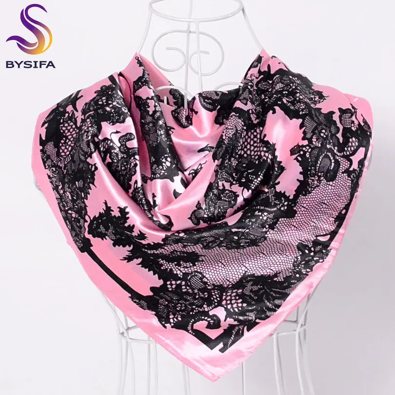 Spring And Autumn Female Satin Scarf,Big Square Scarves Hijabs Printed,Women Scarf,Purple Polyester Silk Scarf Shawl 90*90cm