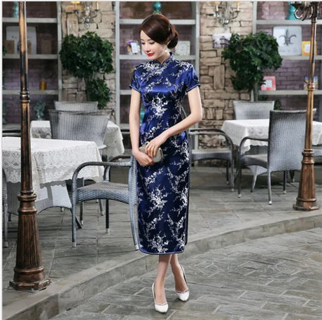 Red Chinese Women Dress Vintage Satin Qipao Sexy Long Slim Cheongsam Hot Sale Flower Dress Size S M XL XXL 3X4XL 5XL 6XL JA13