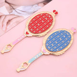 Anime Moon Metal Oval Hand Held Makeup Mirror Ladies Girl Crown Mirror Beauty Dresser Red Blue Makeup Mirror With Crystal