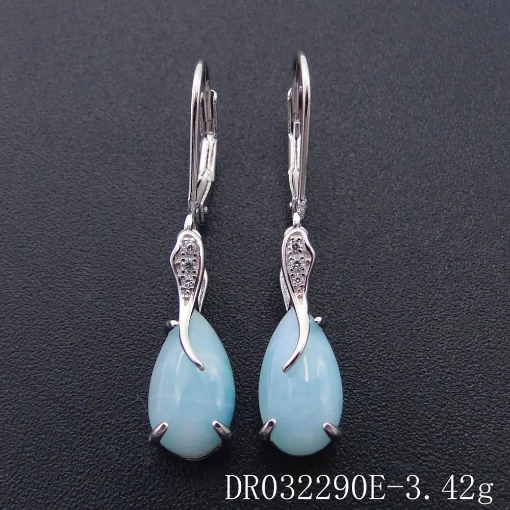 925 Sterling Silver Jewelry Dominica Natural Larimar Gemstone Drop Dangle Earrings for Woman Gift