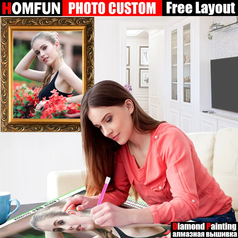 HOMFUN DIY PHOTO CUSTOM Diamond Painting Picture of Rhinestones Diamond Embroidery Beadwork 5D Cross Stitch 5D Home Decor