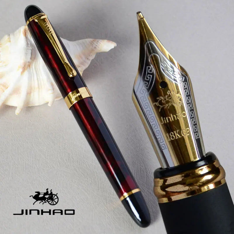 IRAURITA FOUNTAIN PEN JINHAO X450 DARK GREEN AND GOLDEN 18 KGP 0.7mm BROAD NIB FULL METAL BLUE RED 21 COLORS AND INK JINHAO 450