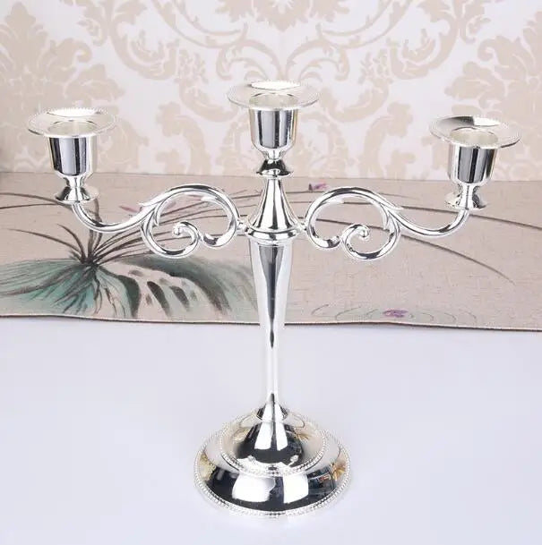 Silver Gold Black Bronze Metal Candlestick Holder Retro 3-Arm Dinner Candelabra Wedding Home Decor Candelabra