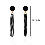 Women Metal Black Long Tassel Chain Earrings No Ear Hole Hanging Druzy Resin Clip Earing Without Piercing