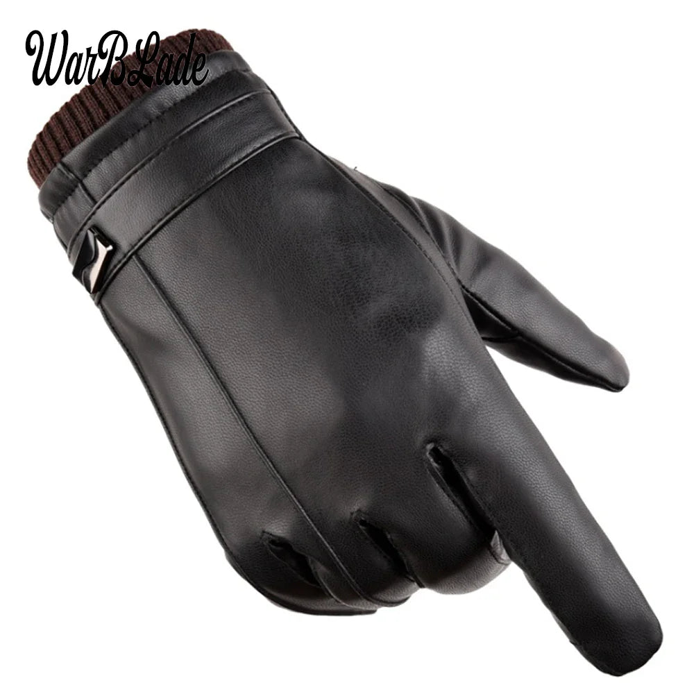 2018 New Men's Luxurious PU Leather Winter Driving Warm Gloves Cashmere Tactical gloves Black Drop Shipping High Quality