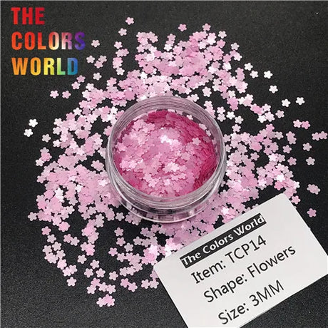 TCT-205  Flower Shape Solvent resistant Color 3MM Glitter Nail Art Decoration Nail Gel Body Glitter Makeup Handwork Crafts DIY