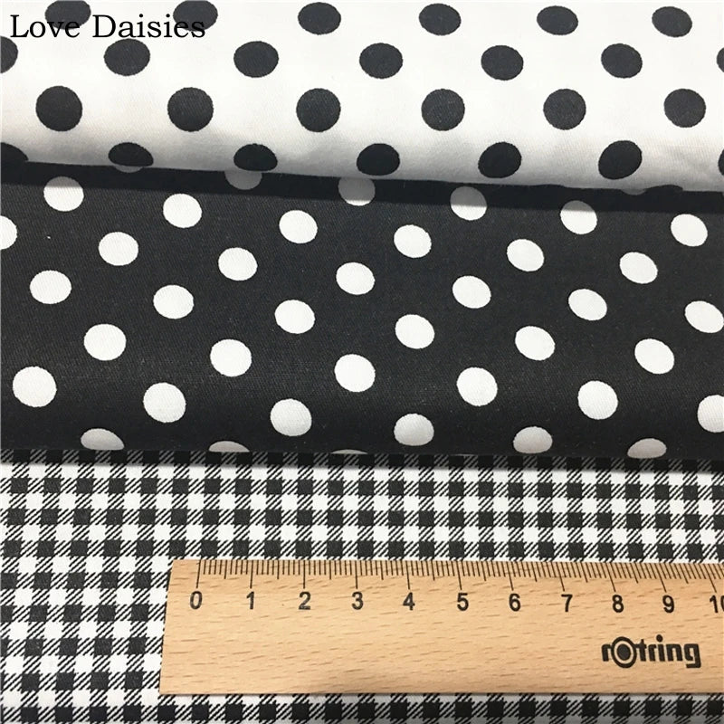 100% Cotton Twill Textile BLACK RED GRAY Polka Dots Check Fabrics for DIY Crib Bedding Cushion Apparel Craft Handwork Home Decor