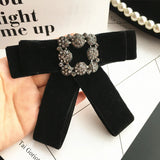 free shipping fashion Female woman 2017Korean black velvet handmade retro square diamond bow brooch cute lady corsage decorative