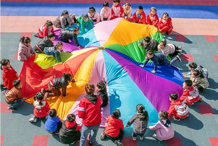 [Funny] Sports game 2M/3M/4M/5M/6M Diameter Outdoor Rainbow Umbrella Parachute Toy Jump-Sack Ballute Play game mat toy kids gift