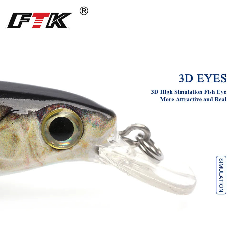 FTK Fishing Lure 1 pc  Bass Lure 100mm/12g Floating Hook Accessories Sinking Wobblers Hard Lure 3D Eye Fishlike Slow Floater HF