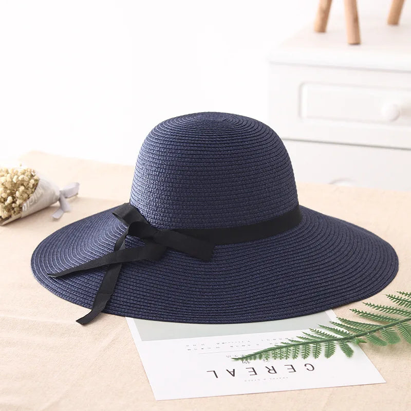 2018summer straw hat women big wide brim beach hat sun hat foldable sun block UV protection panama hat bone