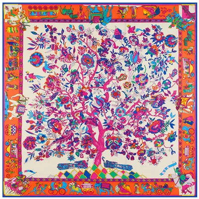 LESIDA Pure Silk Scarf Women Large Shawls Stoles Tree Print Square Scarves Echarpes Foulards Femme Wrap Bandanas 130*130CM 1303