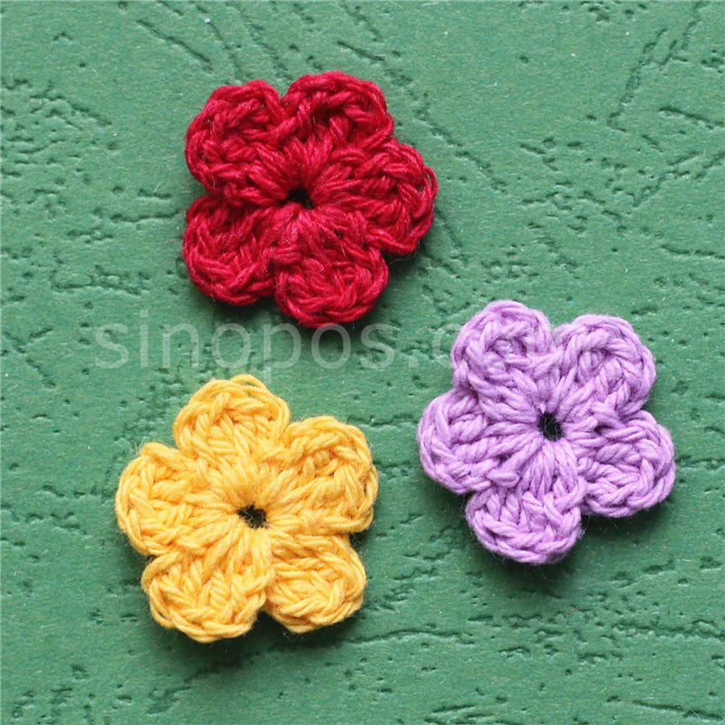 100 Colorfull Handmade Cotton Crochet Flowers, quilt scrapbooking DIY 3D craft knitted fabric flower applique clothes decoration