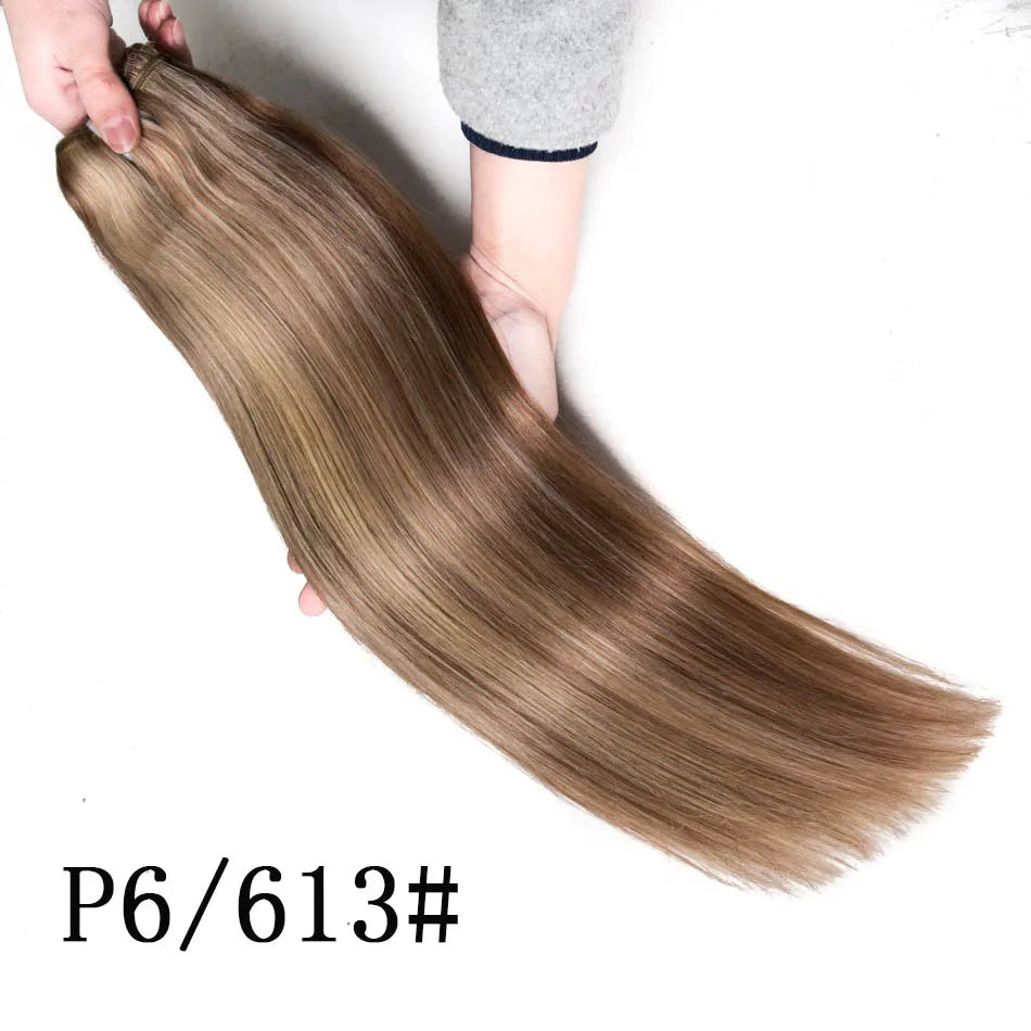 Straight Blonde Human Hair Weave Brazilian Remy Human Hair Weft Extensions 18-28" Highlight Ombre Human Hair Weft #613