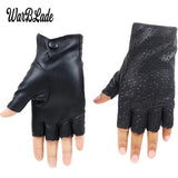 WarBLade Fashion Women Fingerless Gloves Breathable Soft Leather Gloves for Dance Party Show Women Black Half Finger Mittens