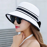 Muchique Boater Hats for Women Summer Sun Straw Hat Wide Brim Beach Hats Girl Outside Travel Straw Cap Casual Bow Hat B-7847