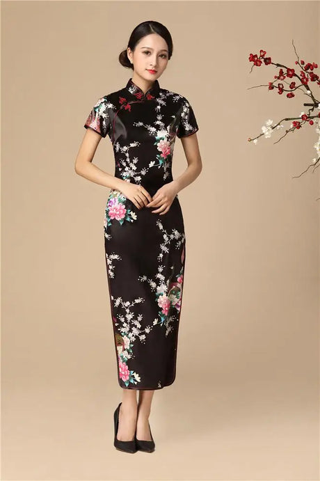 Floral&Peacock Women Traditional Chinese Dress Vintage Mandarin Collar Qipao Oversize Long Slim Cheongsam 3XL 4XL 5XL 6XL