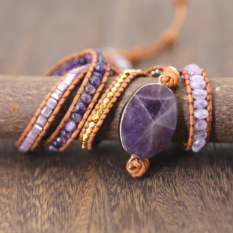 Drop shipping Natural Stones Crystal Quartz Charm  5  Strands Wrap Bracelets Handmade Boho Bracelet Women Leather Bracelet