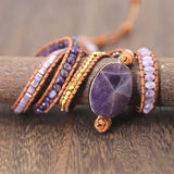 Drop shipping Natural Stones Crystal Quartz Charm  5  Strands Wrap Bracelets Handmade Boho Bracelet Women Leather Bracelet