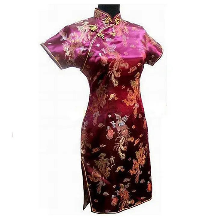 Navy Blue Vintage Chinese Women's Satin Mini Cheongsam Qipao Dress  S M L XL XXL XXXL 4XL 5XL 6XL Mujeres Vestido J4065