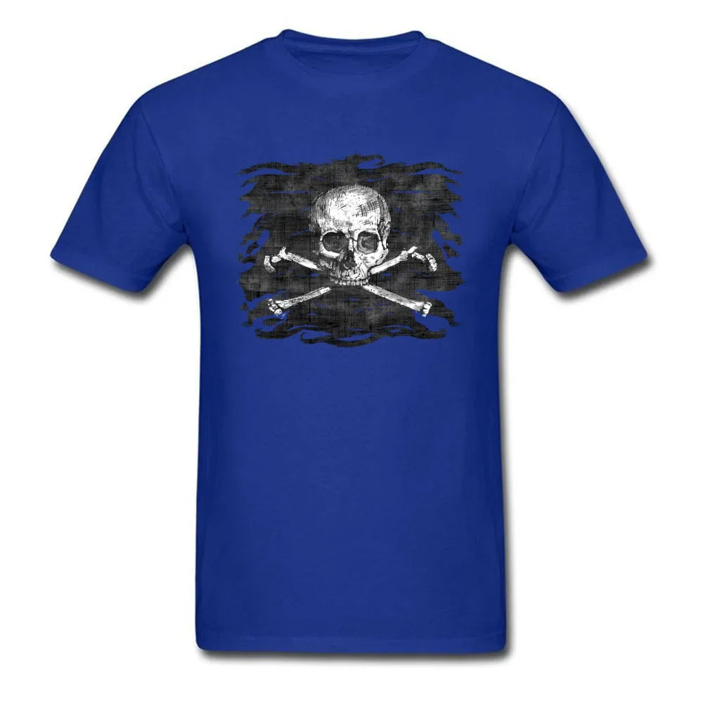 Old Skull T-shirt Men Black Crossbones T Shirt Popular Pirate Flag Print Clothes Summer Funky Streetwear Punk Skulls Tops Tees