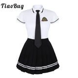 TiaoBug Japanese School Girl Uniform Suit White Short Sleeve T-shirt Top Pleated Skirt Cosplay Korean Girls Student Costume Set