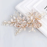 SLBRIDAL Handmade Golden Austrian Crystals Rhinestones Flower Leaf Wedding Hair Clip Barrettes Bridal Headpiece Hair accessories