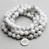 Women`s Bracelet White Howlite  Beads with Lotus OM Buddha Charm Yoga Men Bracelet 108 Mala Necklace Dropshipping Stone Jewelry