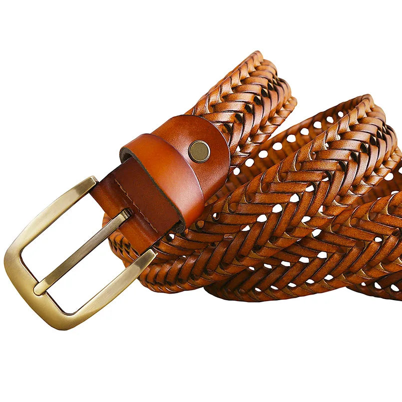 Luxury Genuine leather braided belt man Fashion men belts Quality cow skin with faux leather waist strap male for jeans W 3.3 cm