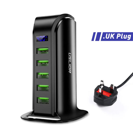 USLION 5 Ports USB Charger HUB LED Display USB Fast Charging Station Dock Mobile Phone Desktop Wall Quick Chargers EU US UK Plug