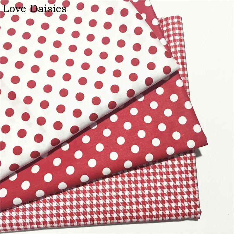 100% Cotton Twill Textile BLACK RED GRAY Polka Dots Check Fabrics for DIY Crib Bedding Cushion Apparel Craft Handwork Home Decor